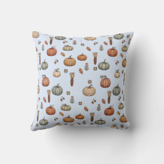 Omkeerbare Folk Art Pompoen Kussen: Beige & Blauw Kussen