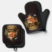 Omkeerbare kop met korf fruit ovenwant & pannenlap set (Voorkant / Achterkant)