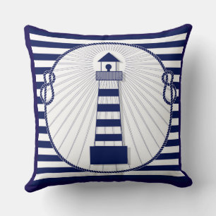 Omkeerbare Marine Stripes Vuurtoren Blauw Wit Kussen
