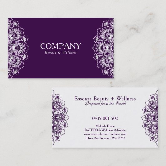 Omkeerbare paarse en witte mandala visitekaartje (Voorkant / Achterkant)