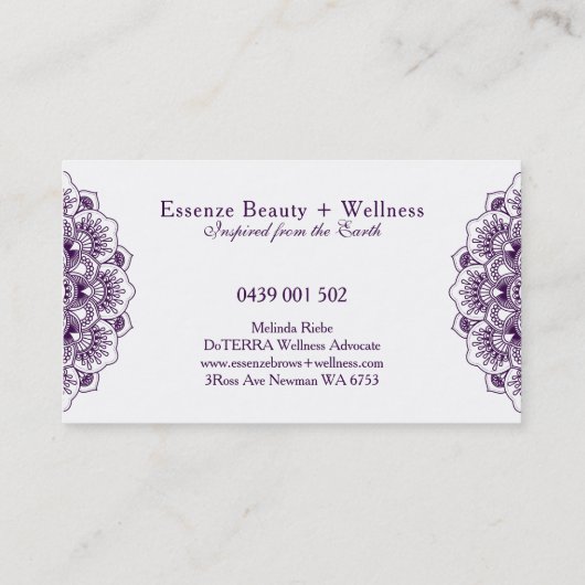 Omkeerbare paarse en witte mandala visitekaartje (Achterkant)