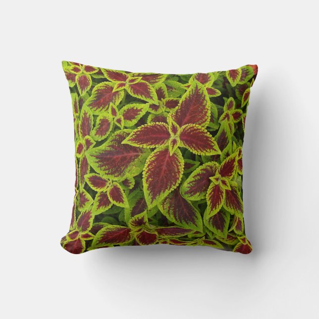 Omkeerbare rode en Chartreuse Coleus Leaves Pillow Kussen (Voorkant)
