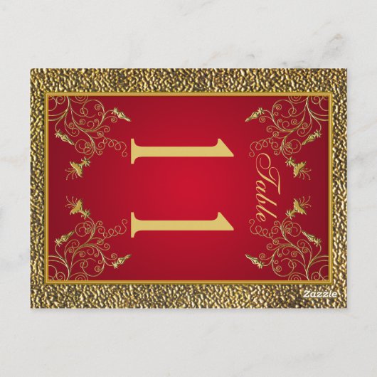 Omkeerbare rode en gouden bloemen tafel nummer briefkaart (Achterkant)