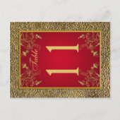 Omkeerbare rode en gouden bloemen tafel nummer briefkaart (Voorkant)