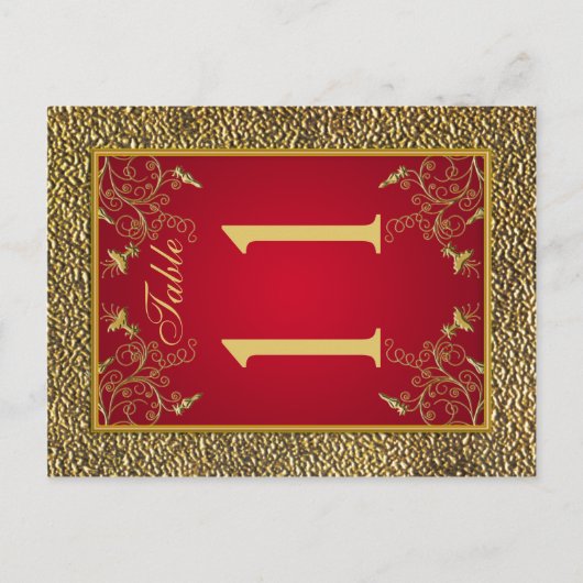 Omkeerbare rode en gouden bloemen tafel nummer briefkaart (Voorkant)