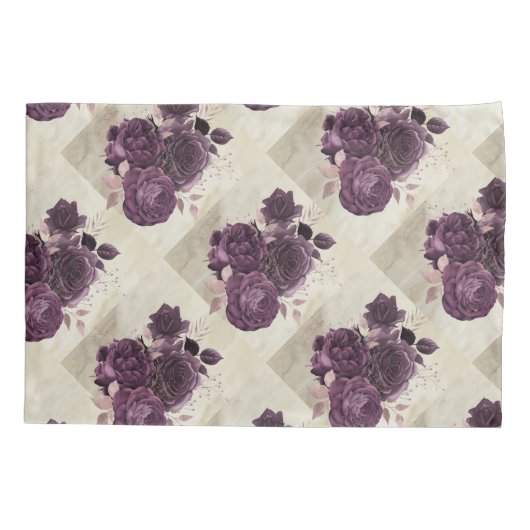 Omkeerbare roos rode paarse collage kussensloop (Achterkant)