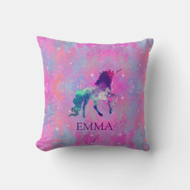 Omkeerbare roze/Paarse Galaxy Unicorn Name Pillow Kussen