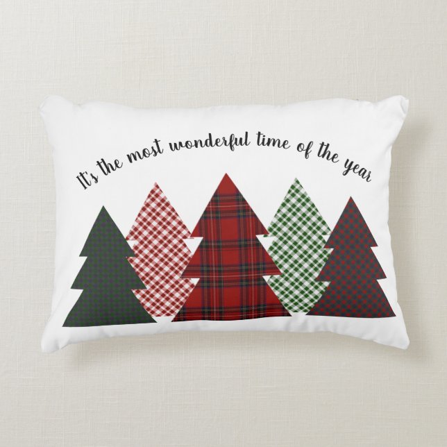 Omkeerbare Thanksgiving Christmas Farmhouse Plaid Accent Kussen (Voorkant)
