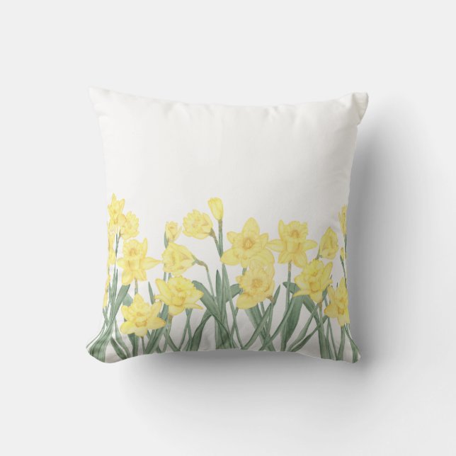 Omkeerbare Waterverf Daffodil Ditzy Floral Throw Kussen (Voorkant)