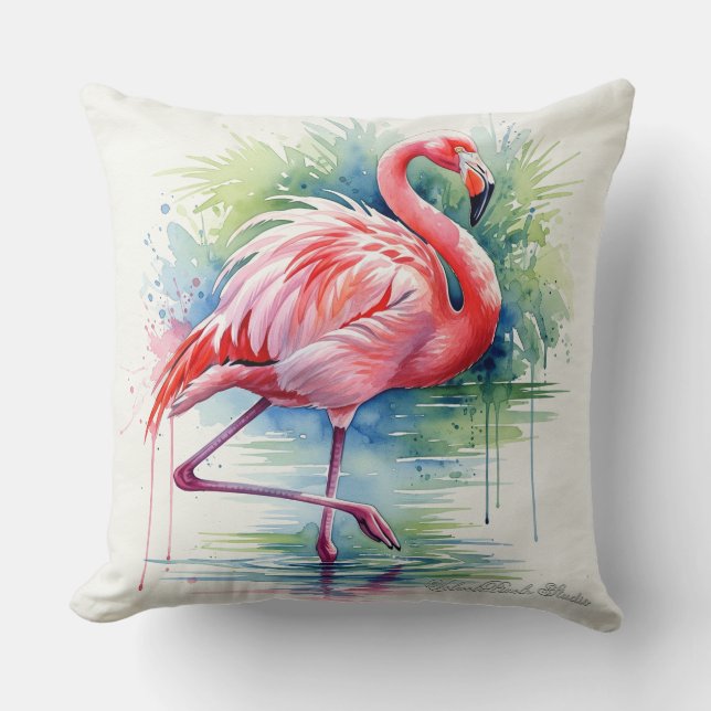 Omkeerbare Waterverf Flamingo Kussen (2 Design) (Voorkant)