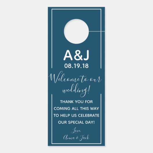 Omkeerbare Welkom & DND Navy bruiloft Label Deurhanger (Achterkant)