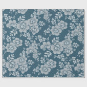 Omkeerbare witte bloemen Vloeiend Blauwe Achtergro Cadeaupapier (Vlak)