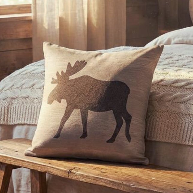 Omkeerbare Worpkussen met Silhouet van Eland Kussen (reversible moose silhouette throw pillow for mountain cabin
)