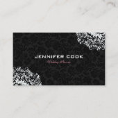 Omkeerbare zwart & wit bloemendamast visitekaartje (Voorkant)