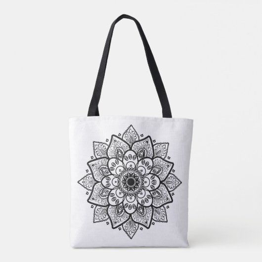 Omkeerbare zwart-wit bloemmandala tote bag (Achterkant)