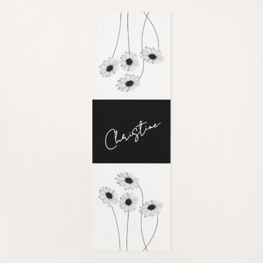 Omkeerbare zwart-wit madeliefjes en jouw naam yogamat (Voorkant)