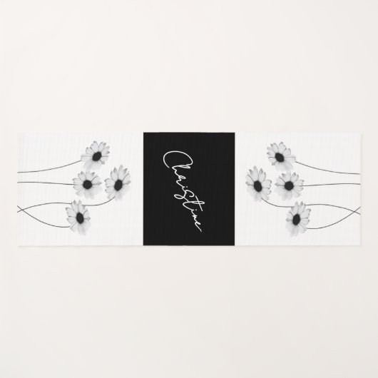 Omkeerbare zwart-wit madeliefjes en jouw naam yogamat (Voorkant (horizontaal))