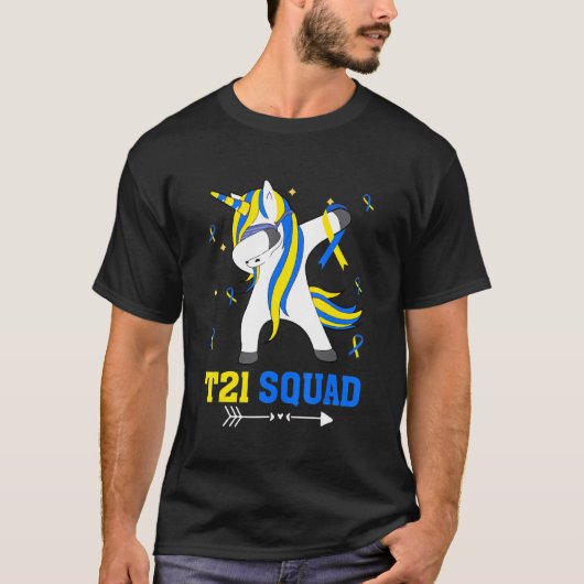Omlaag bewustzijn T21 Squad Dabbing Unicorn T-shirt (Voorkant)