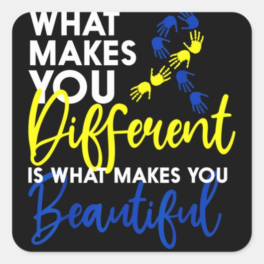 Omlaag bewustzijn van syndrome dag hart vlinder vierkante sticker (Voorkant)