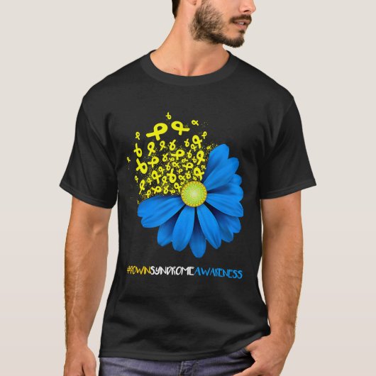 Omlaag de gevoeligheid van het syndroom blauw lint t-shirt (Voorkant)