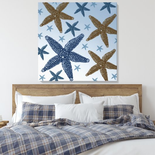 Omlaag door de Zee Starfish Canvas Afdruk (Insitu (Slaapkamer))
