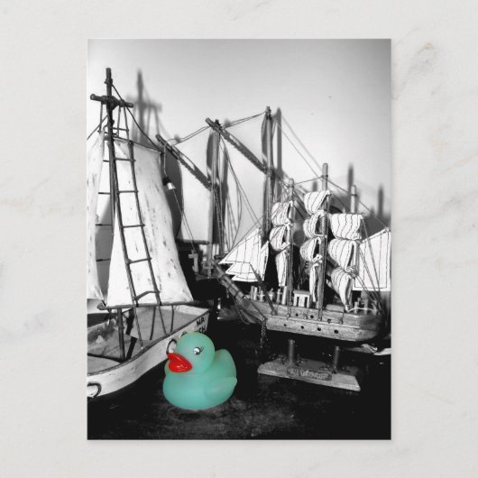 "Omlaag door het briefkaart van de rubbereend van (Voorkant)