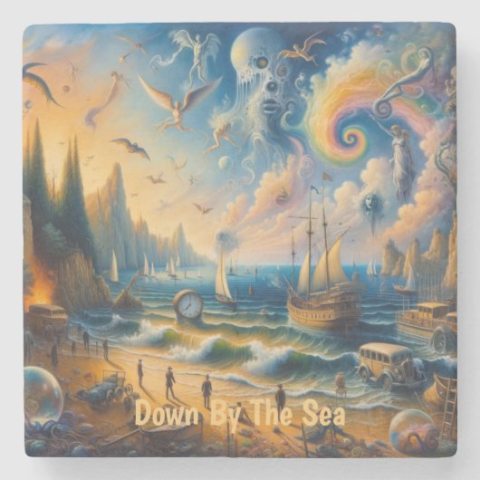 Omlaag door het Zee: een surrealistisch kustdrooml Stenen Onderzetter (Voorkant)