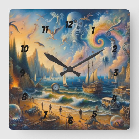 Omlaag door het Zee: een surrealistisch kustdrooml Vierkante Klok (Voorkant)