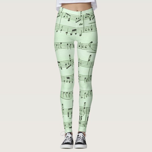 Omlaag Groene vel Muziek Leggings (Voorkant)