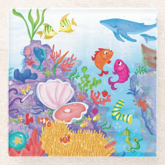 Omlaag in de oceaan glazen onderzetter (Voorkant)