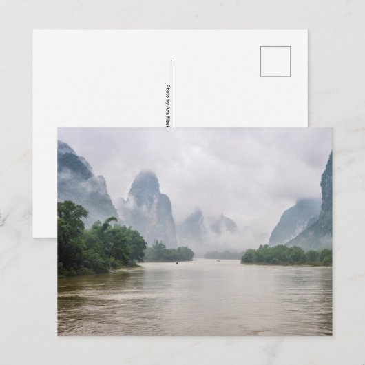 Omlaag in de Yangshuo-rivier Briefkaart (Voorkant / Achterkant)