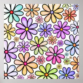 Omlijnde bloemenprint poster