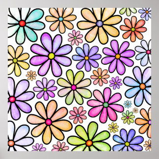 Omlijnde bloemenprint poster