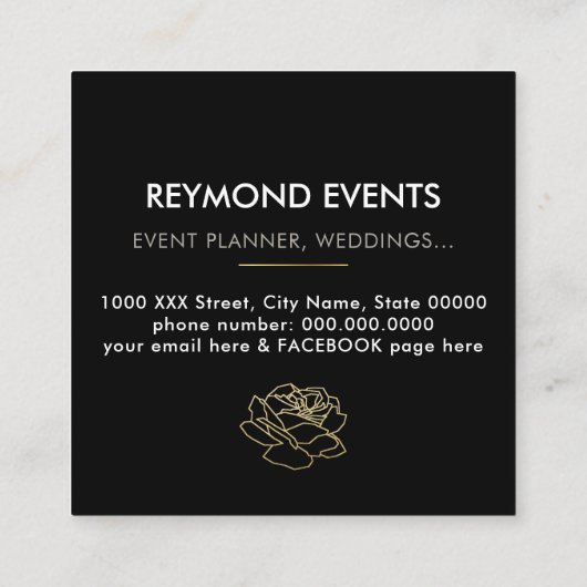 Omlijnde Roos Flower, evenementen floral Vierkante Visitekaartje (Achterkant)