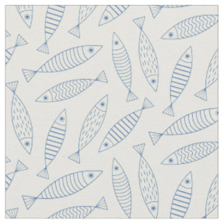 Omlijning Doodle Blauwe Sardine Vis Patroon Stof