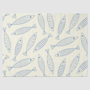 Omlijning Doodle Blauwe Sardine Vis Patroon Tissuepapier