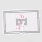 Omlijst naam & monogram | Lichtgrijs & Roze Golfhanddoek (Horizontaal)
