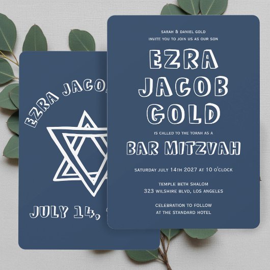 OMLIJSTDE LETTERS DAVIDSSTER Maatwerk Bar Mitzvah Kaart