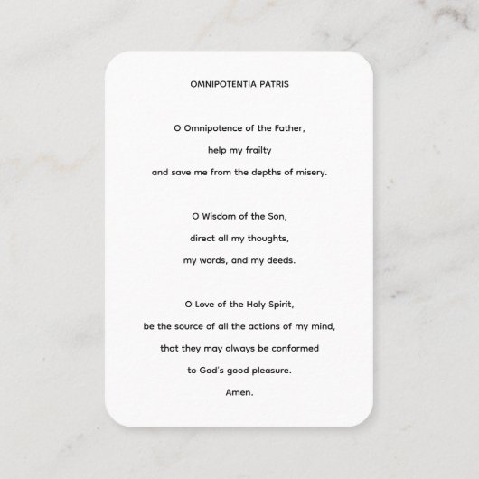 Omnipotentia Patris Heilige Drievuldigheid Gebed K Visitekaartje (Achterkant)