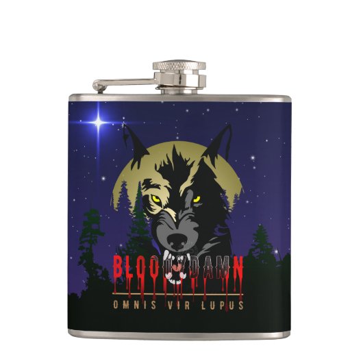 Omnis vir Lupus | In vinylfolie verpakte kolf Heupfles (Voorkant)