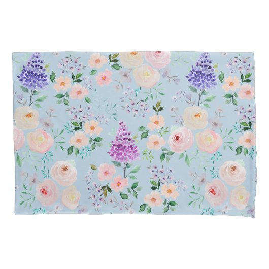 Omphaloden Blauwe Waterverf Floral Kussensloop (Voorkant)
