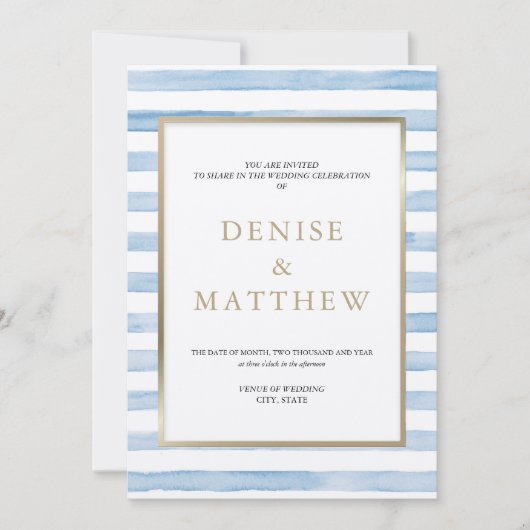 Omphalodes Blau Aquarel Streep & Gouden Letters Kaart (Voorkant)