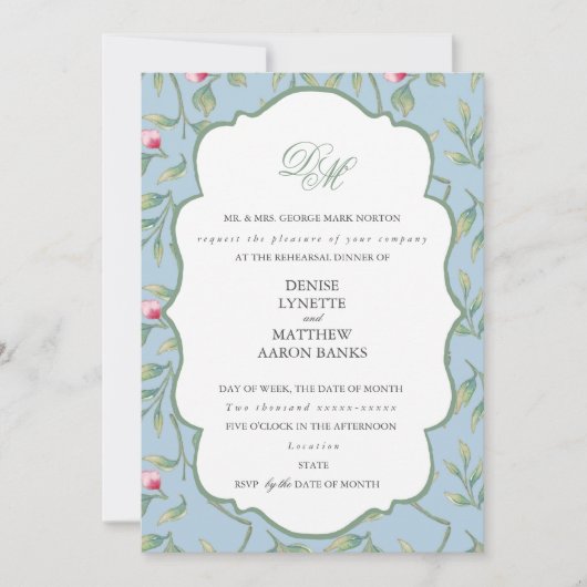 Omphalodes Blauw en Basil Groen Proefavond Dinner Kaart (Voorkant)