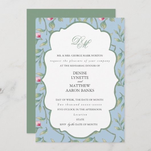 Omphalodes Blauwe en Basilicum Groene Oefen Diner Kaart (Voorkant / Achterkant)