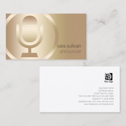 Omroeper Gouden Microfoon Icon Entertainment Visitekaartje (Voorkant / Achterkant)