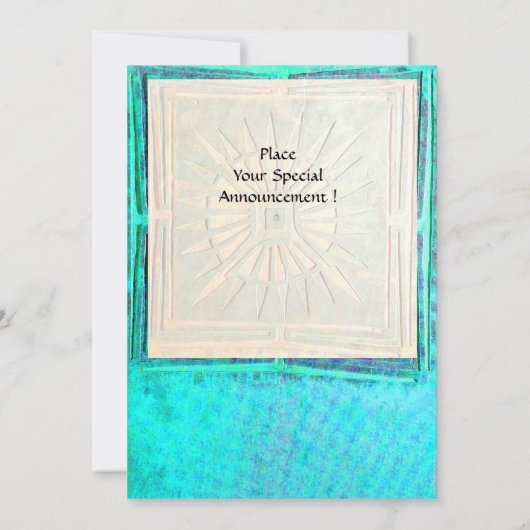 OMSLAG, helder blauw blauwgroen, wit Aankondiging (Achterkant)