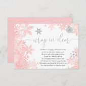 Omslag in helder roze zilversneeuwvlokbaby shower informatiekaartje (Voorkant / Achterkant)