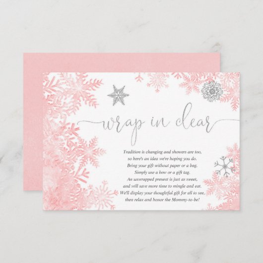 Omslag in helder roze zilversneeuwvlokbaby shower informatiekaartje (Voorkant / Achterkant)