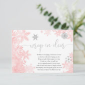 Omslag in helder roze zilversneeuwvlokbaby shower informatiekaartje (Staand voorkant)