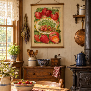 Omslag met vintage Victoriaanse aardbeienplanten Poster
